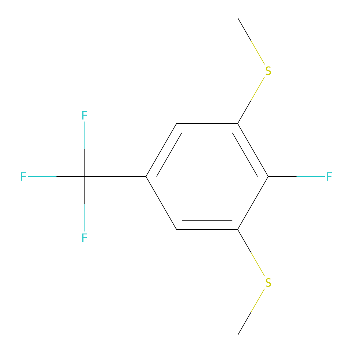 (2-Fluoro-5-(trifluoromethyl)-1,3-phenylene)bis(methylsulfane) molecular structure, CAS 2734779-40-7