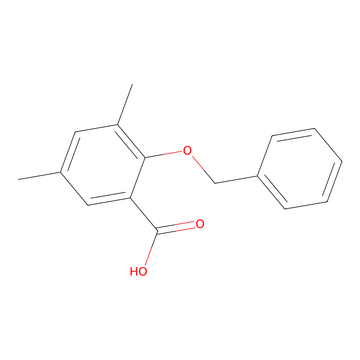 2-(Benzyloxy)-3,5-dimethylbenzoic acid molecular structure, CAS 2734779-66-7