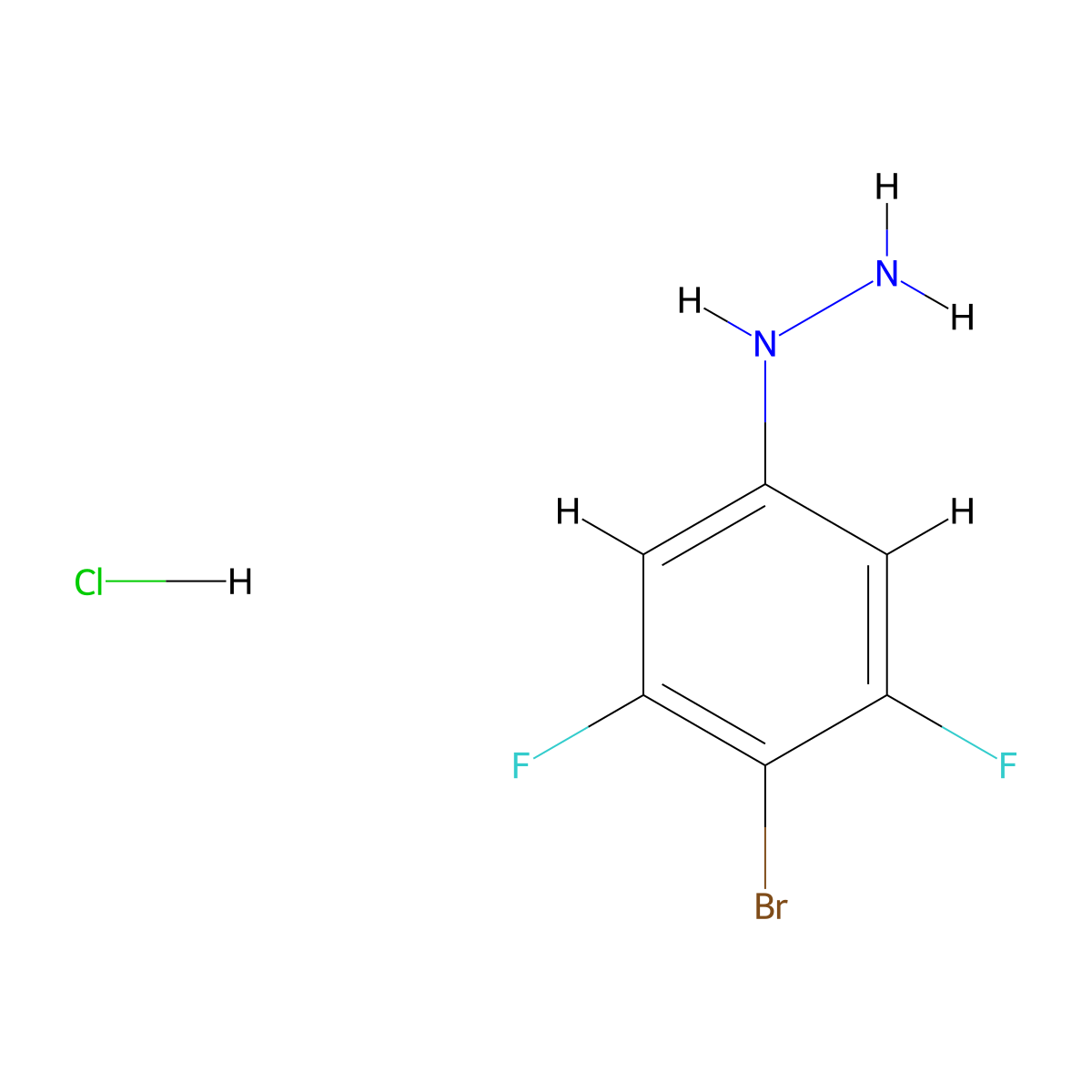 (4-Bromo-3,5-difluorophenyl)hydrazine hydrochloride molecular structure, CAS 2734853-67-7