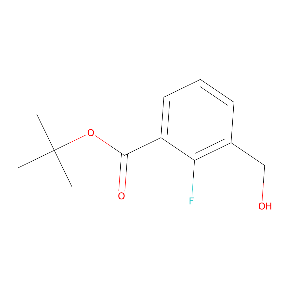 Tert-butyl 2-fluoro-3-(hydroxymethyl)benzoate molecular structure, CAS 2734863-98-8