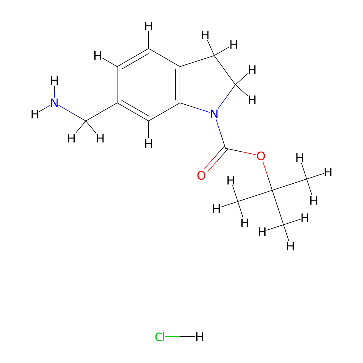 tert-butyl 6-(aminomethyl)-2,3-dihydro-1H-indole-1-carboxylate hydrochloride molecular structure, CAS 2735430-48-3