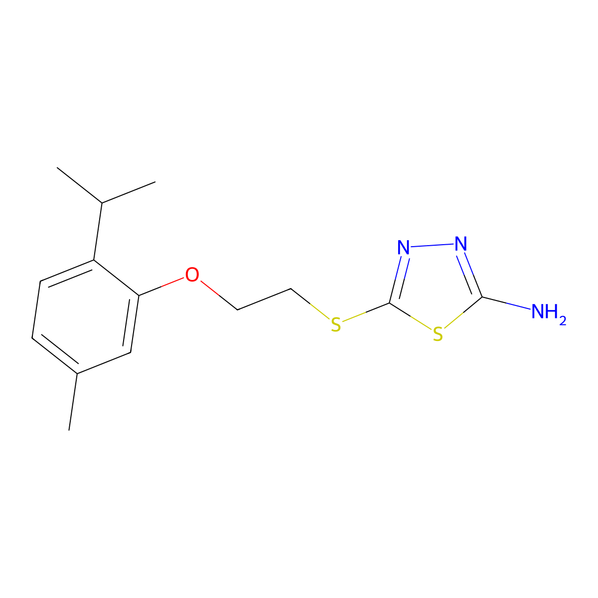 5-({2-[5-Methyl-2-(propan-2-yl)phenoxy]ethyl}sulfanyl)-1,3,4-thiadiazol-2-amine molecular structure, CAS 2735545-32-9