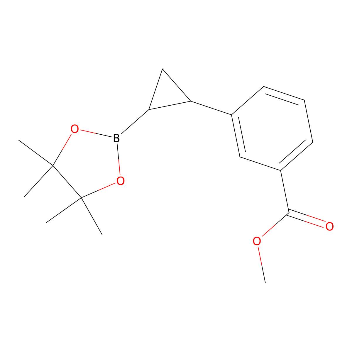 trans Methyl 3-(2-(4,4,5,5-tetramethyl-1,3,2-dioxaborolan-2-yl)cyclopropyl)benzoate molecular structure, CAS 2735700-64-6
