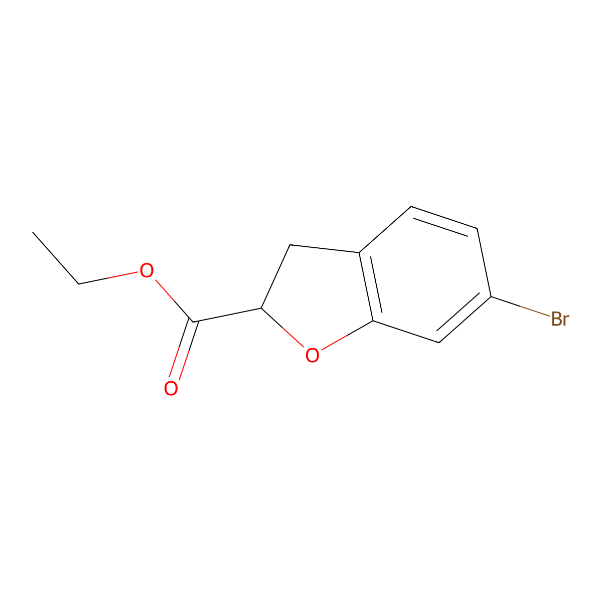 Ethyl 6-bromo-2,3-dihydro-1-benzofuran-2-carboxylate molecular structure, CAS 2736630-23-0