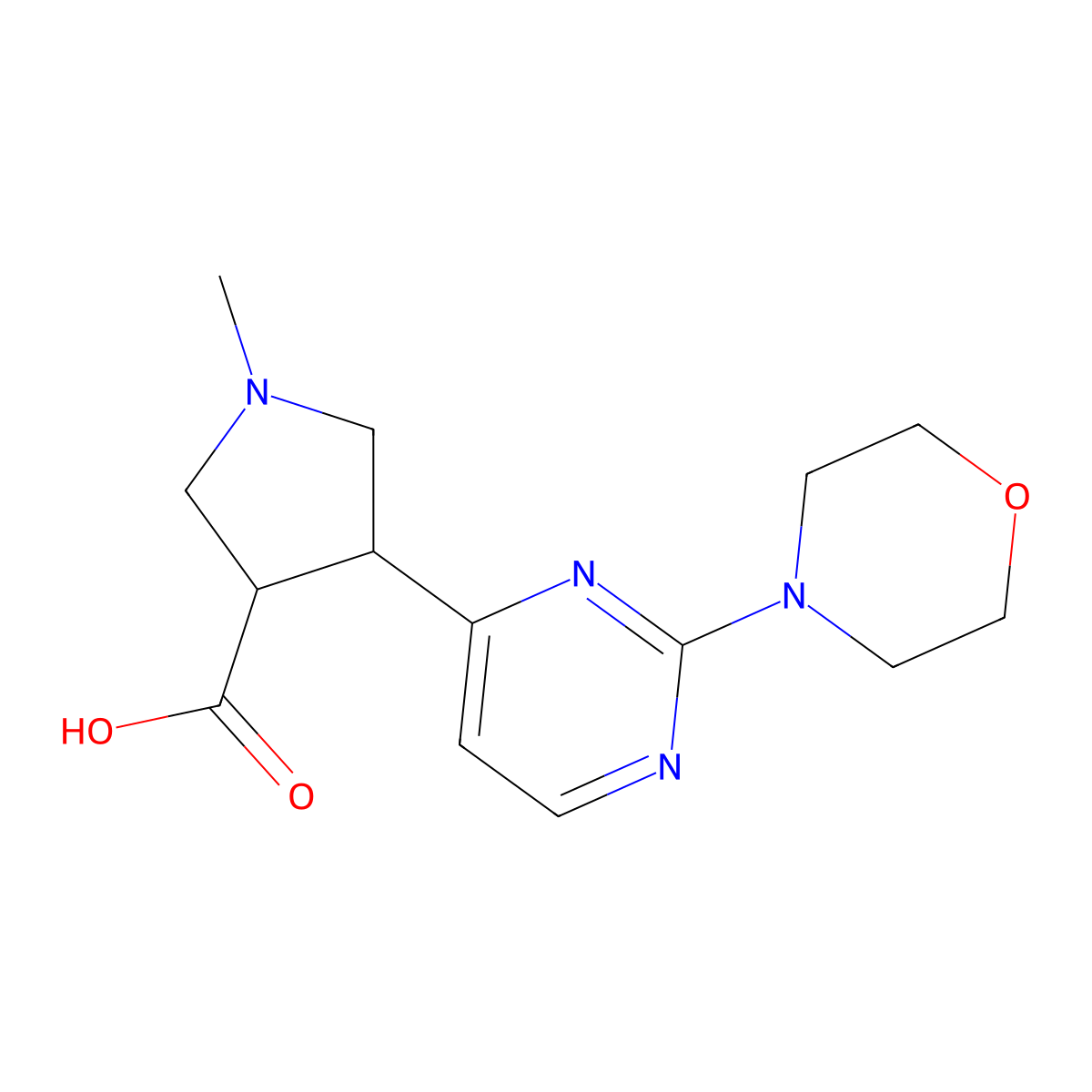 1-Methyl-4-(2-morpholinopyrimidin-4-yl)pyrrolidine-3-carboxylic acid molecular structure, CAS 2736883-09-1