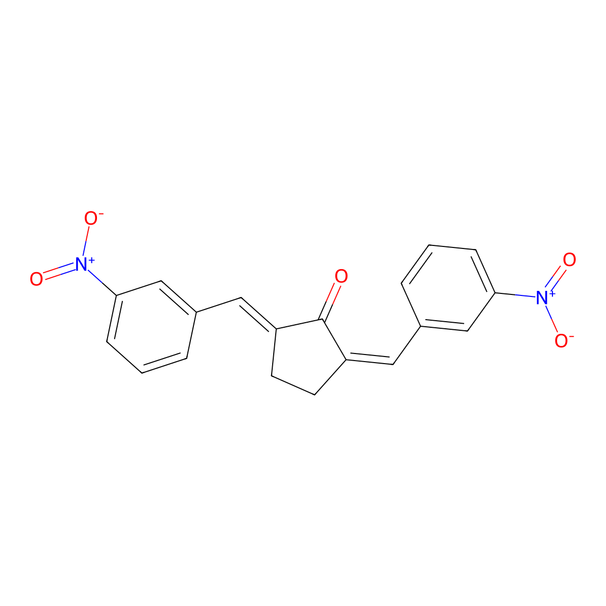 Cyclopentanone, 2,5-bis[(3-nitrophenyl)methylene]- molecular structure, CAS 273724-34-8