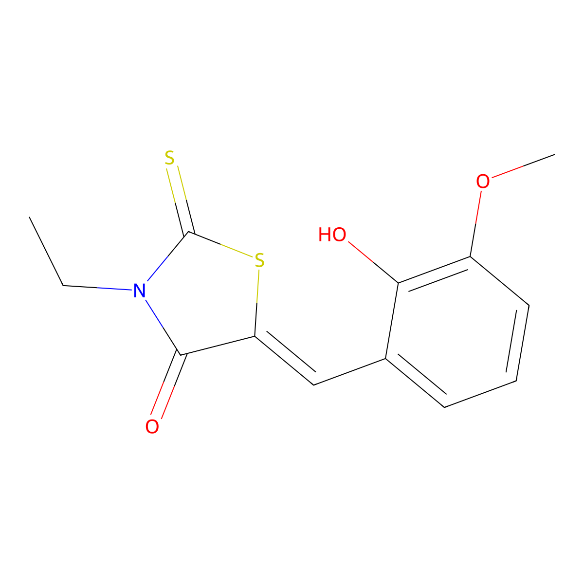 3-Ethyl-5-((2-hydroxy-3-methoxyphenyl)methylene)-2-thioxo-1,3-thiazolidin-4-one molecular structure, CAS 273731-75-2