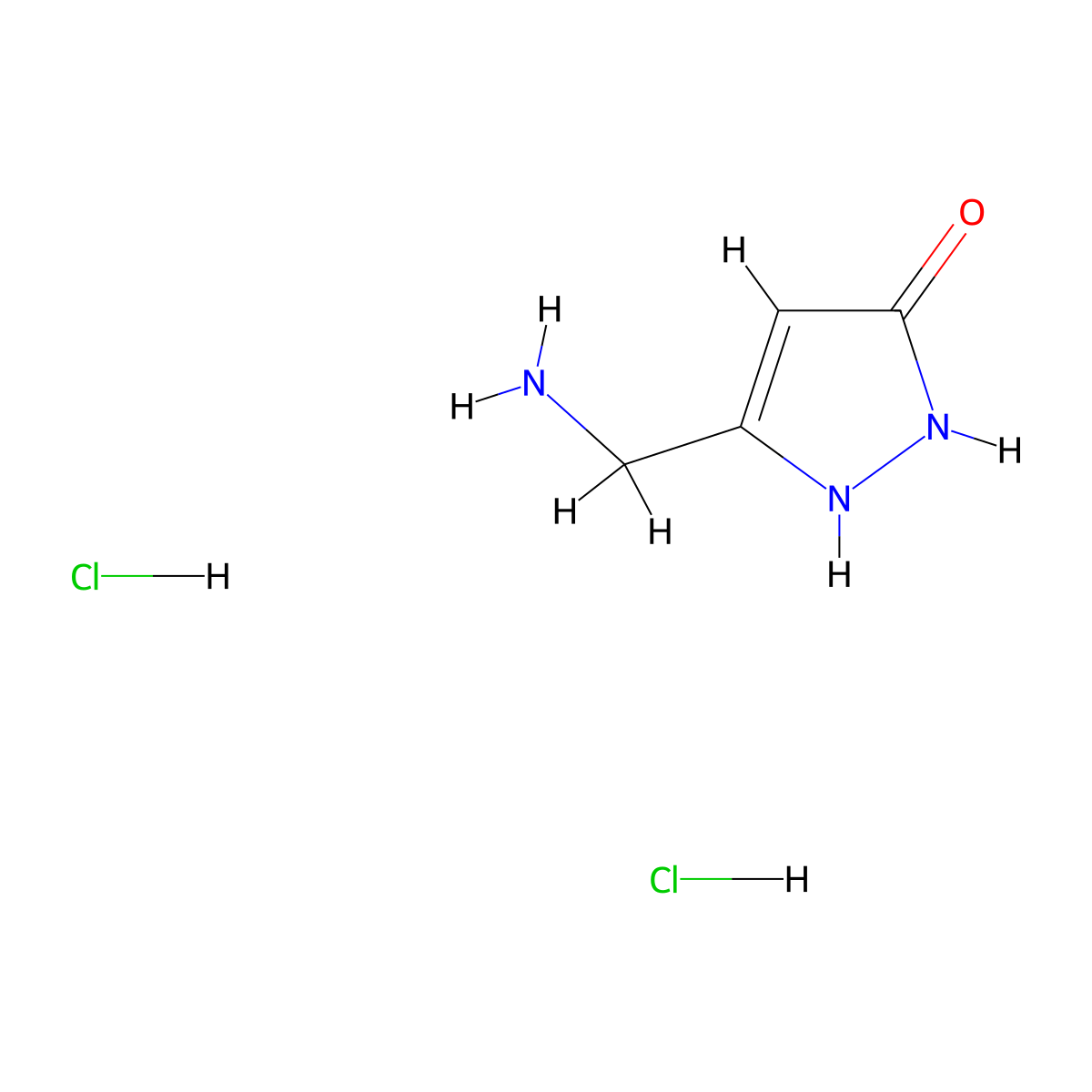 5-(aminomethyl)-2,3-dihydro-1H-pyrazol-3-one dihydrochloride molecular structure, CAS 27377-56-6