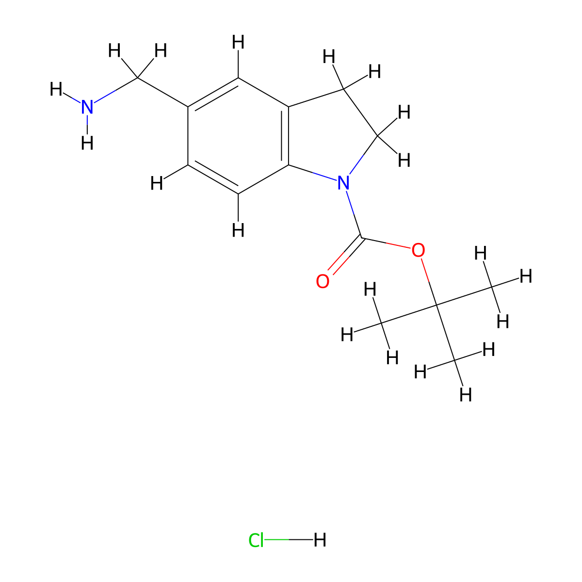 tert-butyl 5-(aminomethyl)-2,3-dihydro-1H-indole-1-carboxylate hydrochloride molecular structure, CAS 2738171-19-0