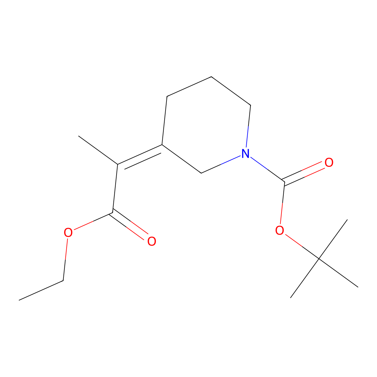 Tert-butyl 3-(1-ethoxy-1-oxopropan-2-ylidene)piperidine-1-carboxylate molecular structure, CAS 2738500-09-7