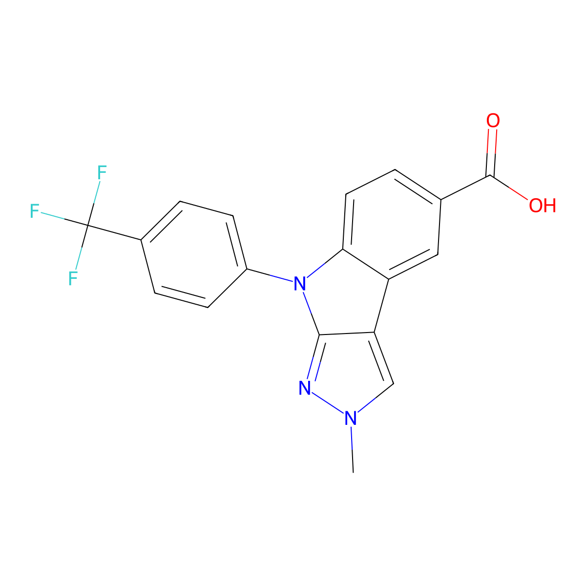 2-Methyl-4-[4-(trifluoromethyl)phenyl]pyrazolo[3,4-b]indole-7-carboxylic acid molecular structure, CAS 2738542-58-8