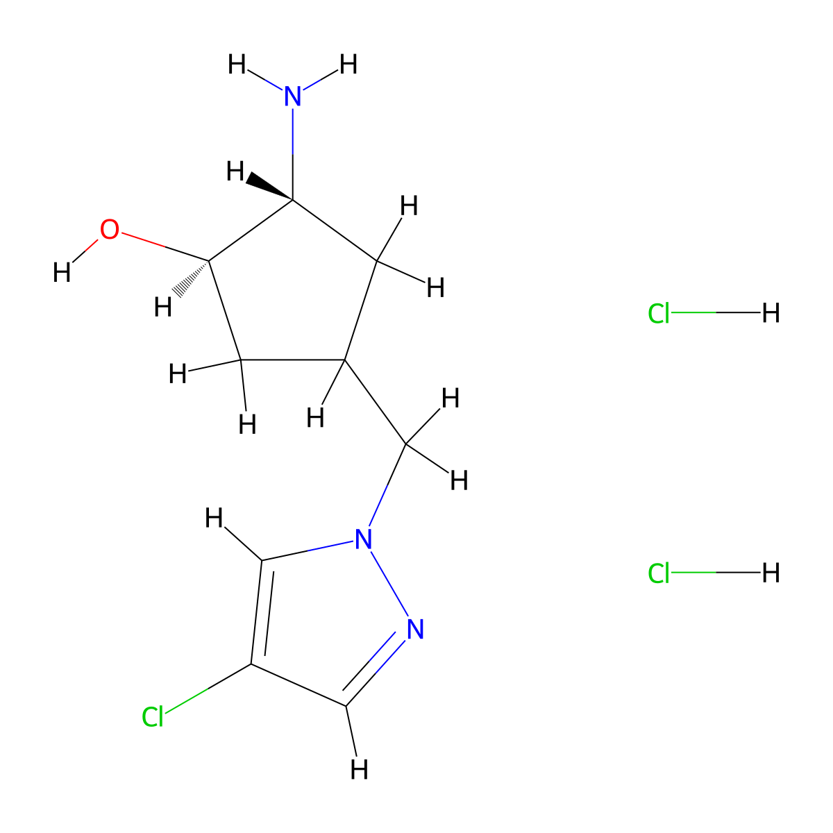 (1R,2R)-2-Amino-4-[(4-chloropyrazol-1-yl)methyl]cyclopentan-1-ol;dihydrochloride molecular structure, CAS 2738695-30-0