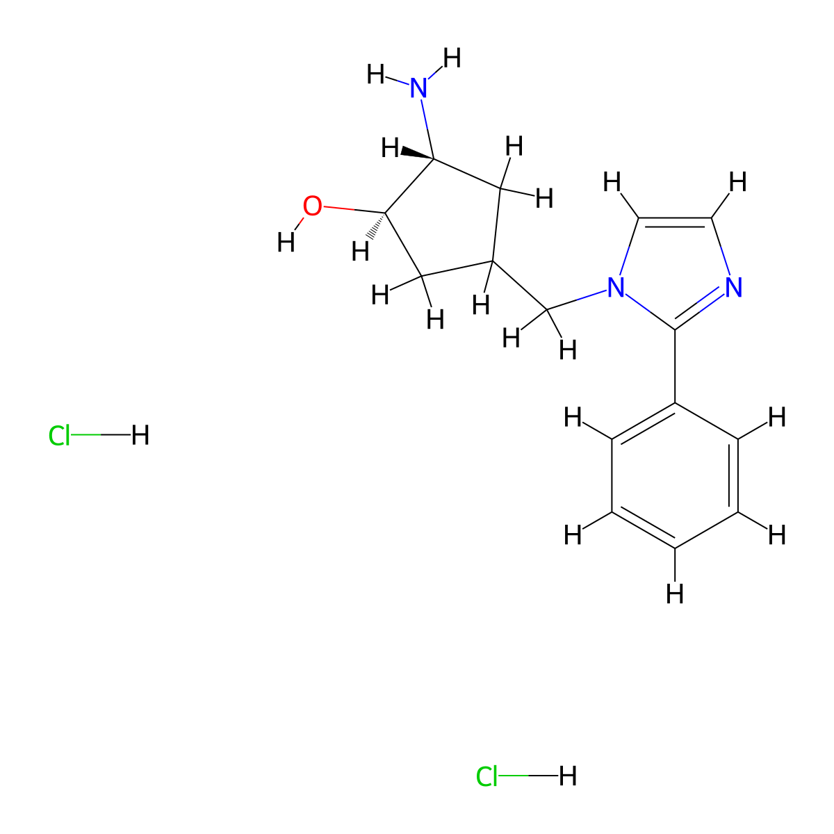 rac-(1R,2R)-2-amino-4-[(2-phenyl-1H-imidazol-1-yl)methyl]cyclopentan-1-oldihydrochloride molecular structure, CAS 2738732-29-9