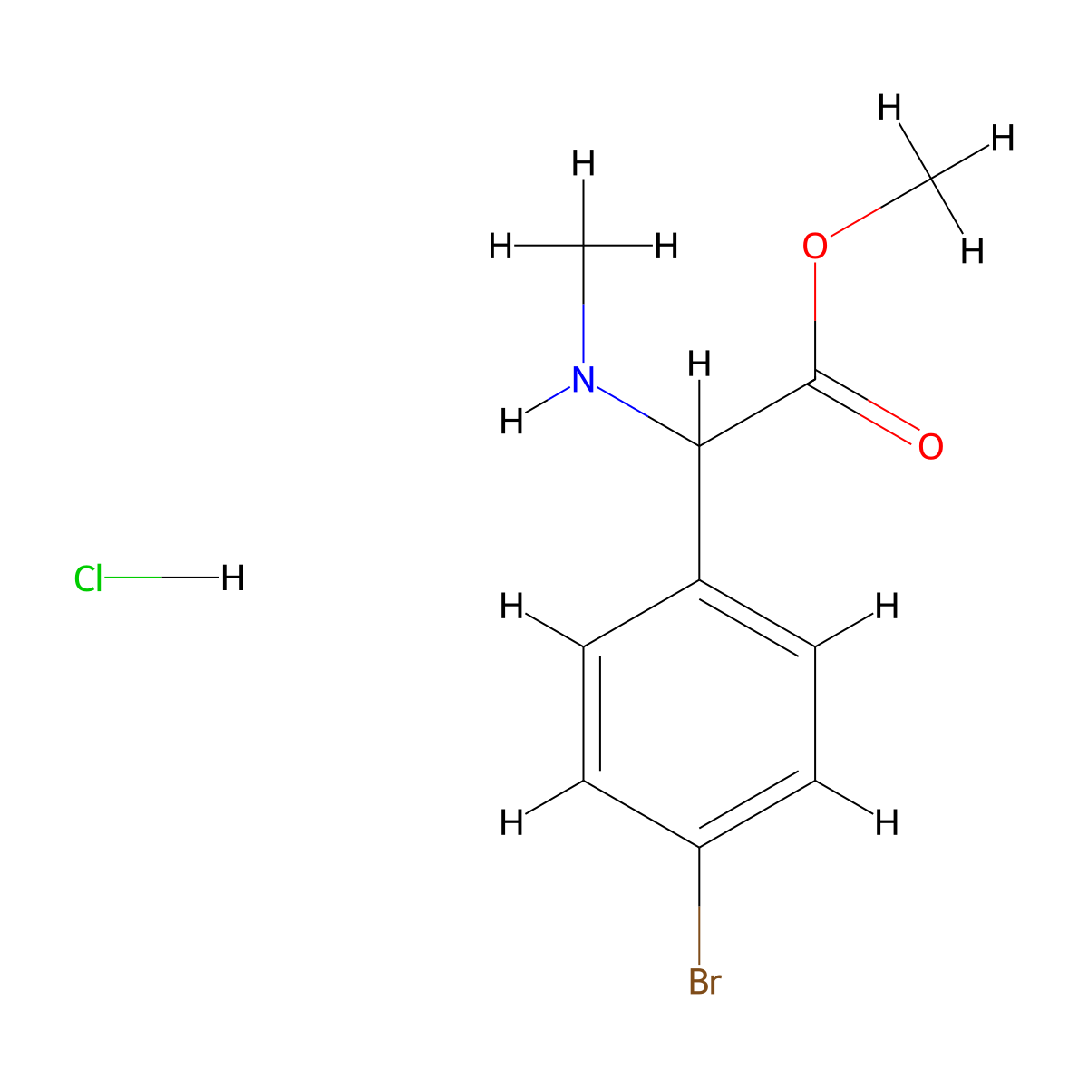Methyl 2-(4-bromophenyl)-2-(methylamino)acetate hydrochloride molecular structure, CAS 2738911-91-4