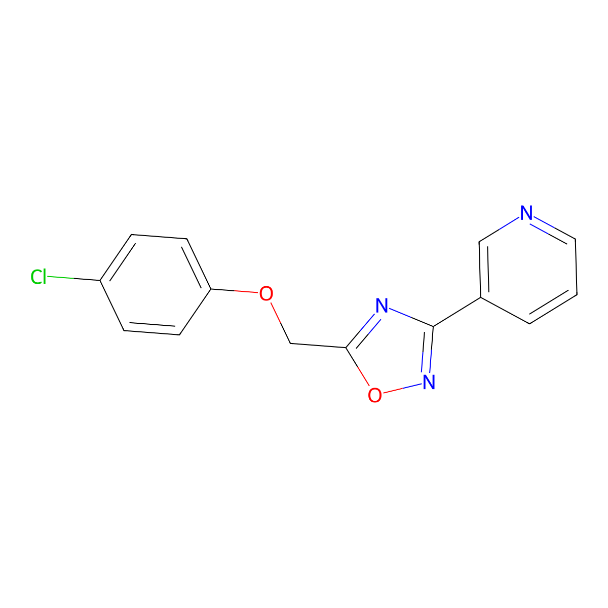 3-{5-[(4-Chlorophenoxy)methyl]-1,2,4-oxadiazol-3-yl}pyridine molecular structure, CAS 27390-29-0