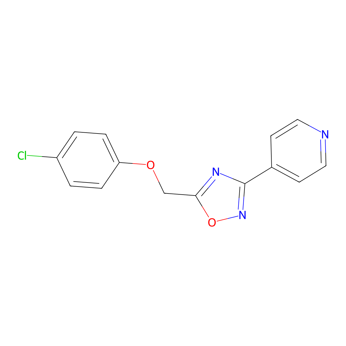4-{5-[(4-Chlorophenoxy)methyl]-1,2,4-oxadiazol-3-yl}pyridine molecular structure, CAS 27390-46-1