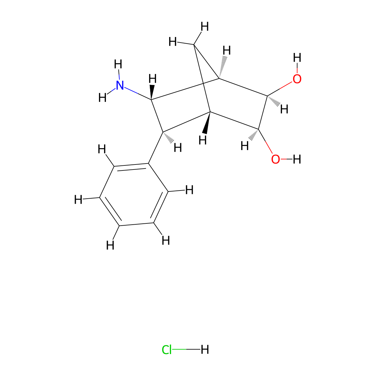 rac-(1R,2R,3S,4S,5R,6R)-5-amino-6-phenylbicyclo[2.2.1]heptane-2,3-diol hydrochloride molecular structure, CAS 2739753-77-4