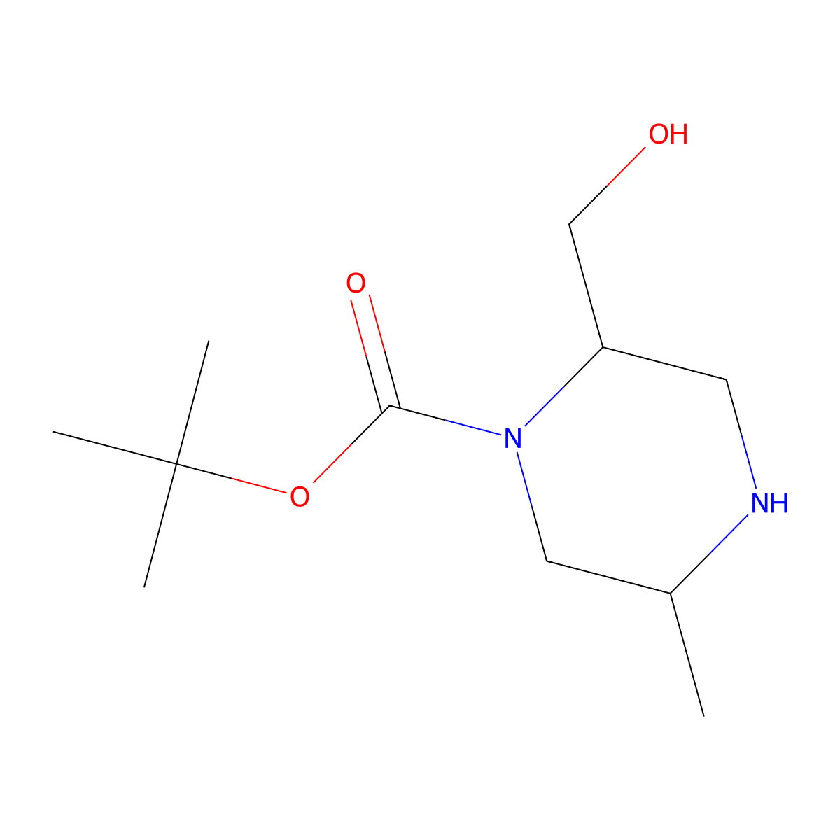 Tert-butyl 2-(hydroxymethyl)-5-methyl-piperazine-1-carboxylate molecular structure, CAS 2739789-08-1