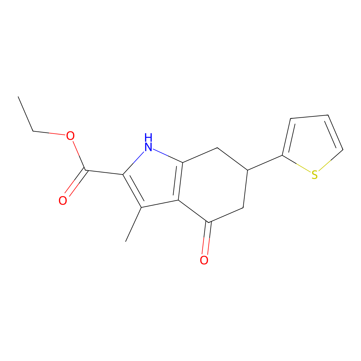 ethyl 3-methyl-4-oxo-6-(thiophen-2-yl)-4,5,6,7-tetrahydro-1H-indole-2-carboxylate molecular structure, CAS 27398-85-2