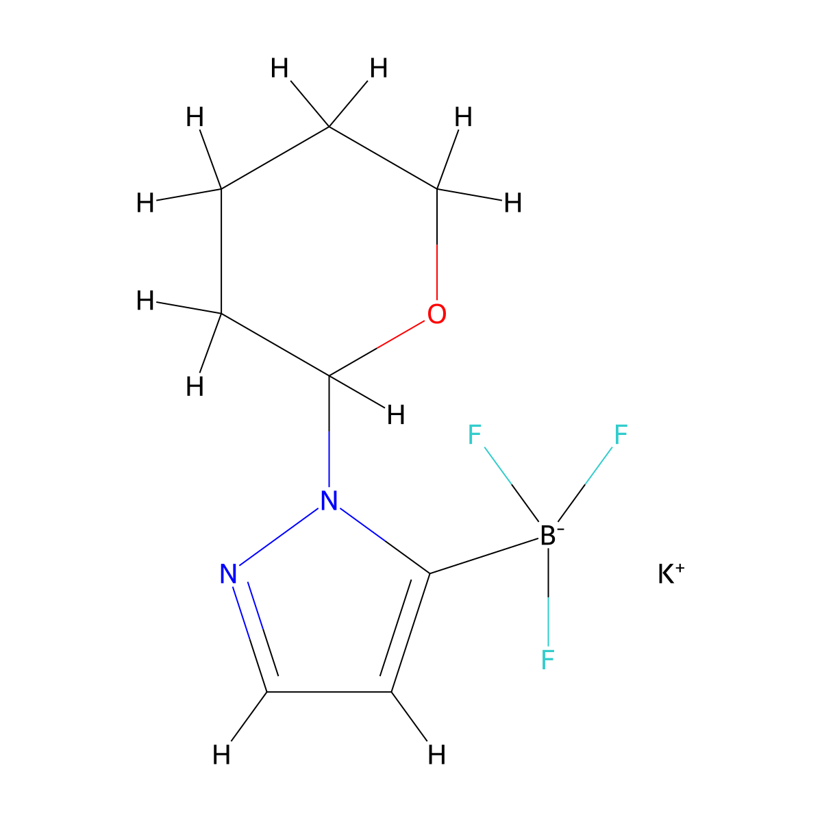 potassium trifluoro[1-(oxan-2-yl)-1H-pyrazol-5-yl]boranuide molecular structure, CAS 2739827-67-7