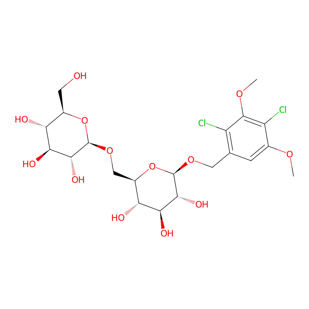 (2,4-Dichloro-3,5-dimethoxyphenyl) methyl 6-O-|A-D-glucopyranosyl-|A-D-glucopyranoside molecular structure, CAS 2739844-79-0