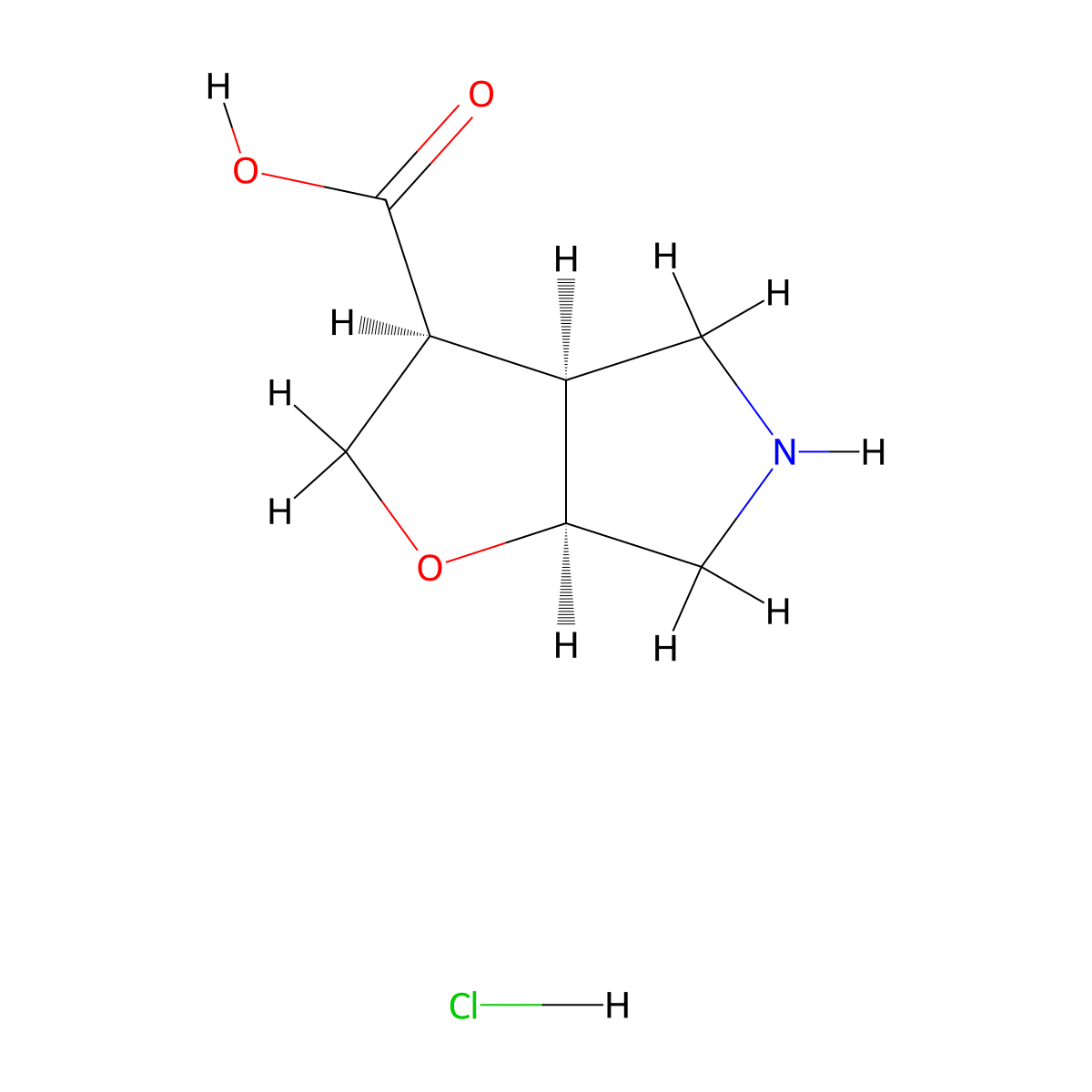 rac-(3R,3aR,6aR)-hexahydro-2H-furo[2,3-c]pyrrole-3-carboxylic acid hydrochloride molecular structure, CAS 2739951-28-9