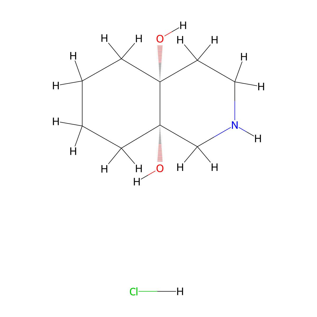 rac-(4aR,8aS)-decahydroisoquinoline-4a,8a-diol hydrochloride molecular structure, CAS 2739951-76-7