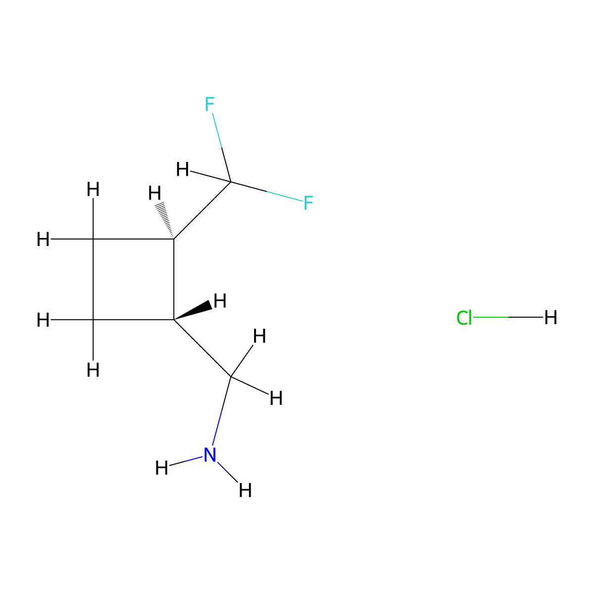 rac-1-[(1R,2R)-2-(difluoromethyl)cyclobutyl]methanamine hydrochloride molecular structure, CAS 2739956-94-4