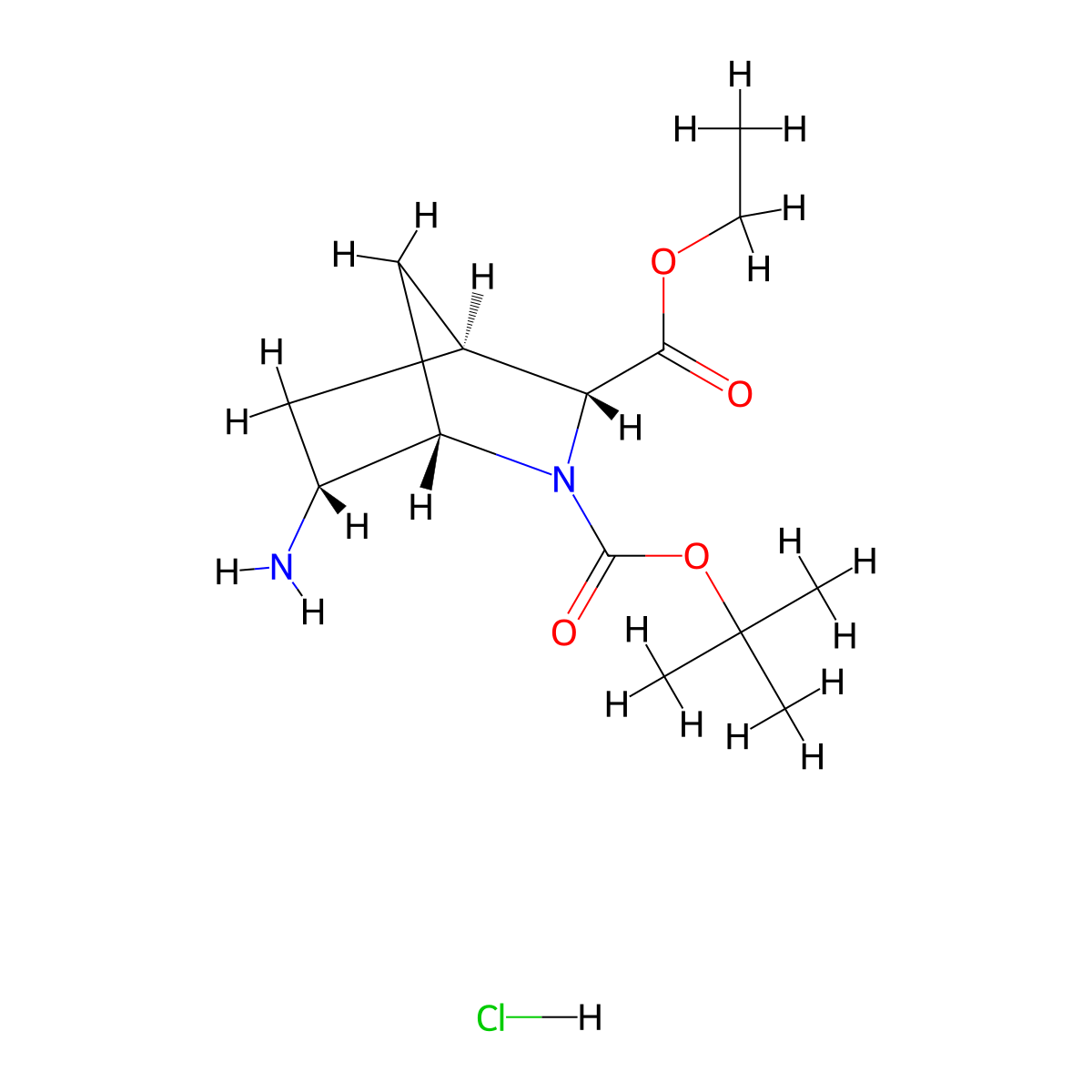 2-O-tert-butyl 3-O-ethyl (1S,3R,4S,6R)-6-amino-2-azabicyclo[2.2.1]heptane-2,3-dicarboxylate;hydrochloride molecular structure, CAS 2739963-21-2