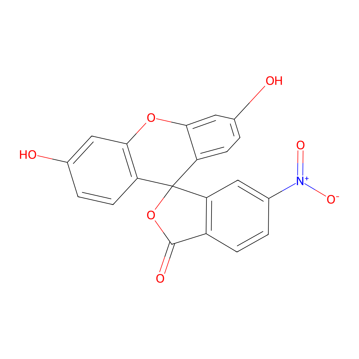 Spiro[isobenzofuran-1(3H),9'-[9H]xanthen]-3-one, 3',6'-dihydroxy-6-nitro- molecular structure, CAS 27402-68-2