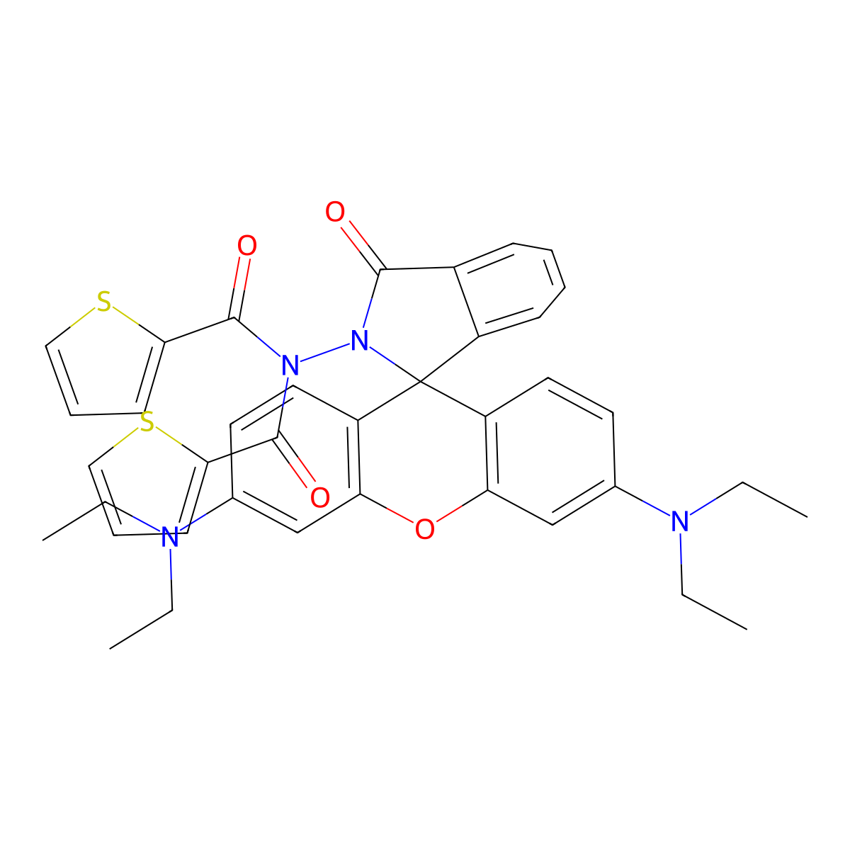 Rhodamine dithenoyl hydrazide molecular structure, CAS 2740257-94-5