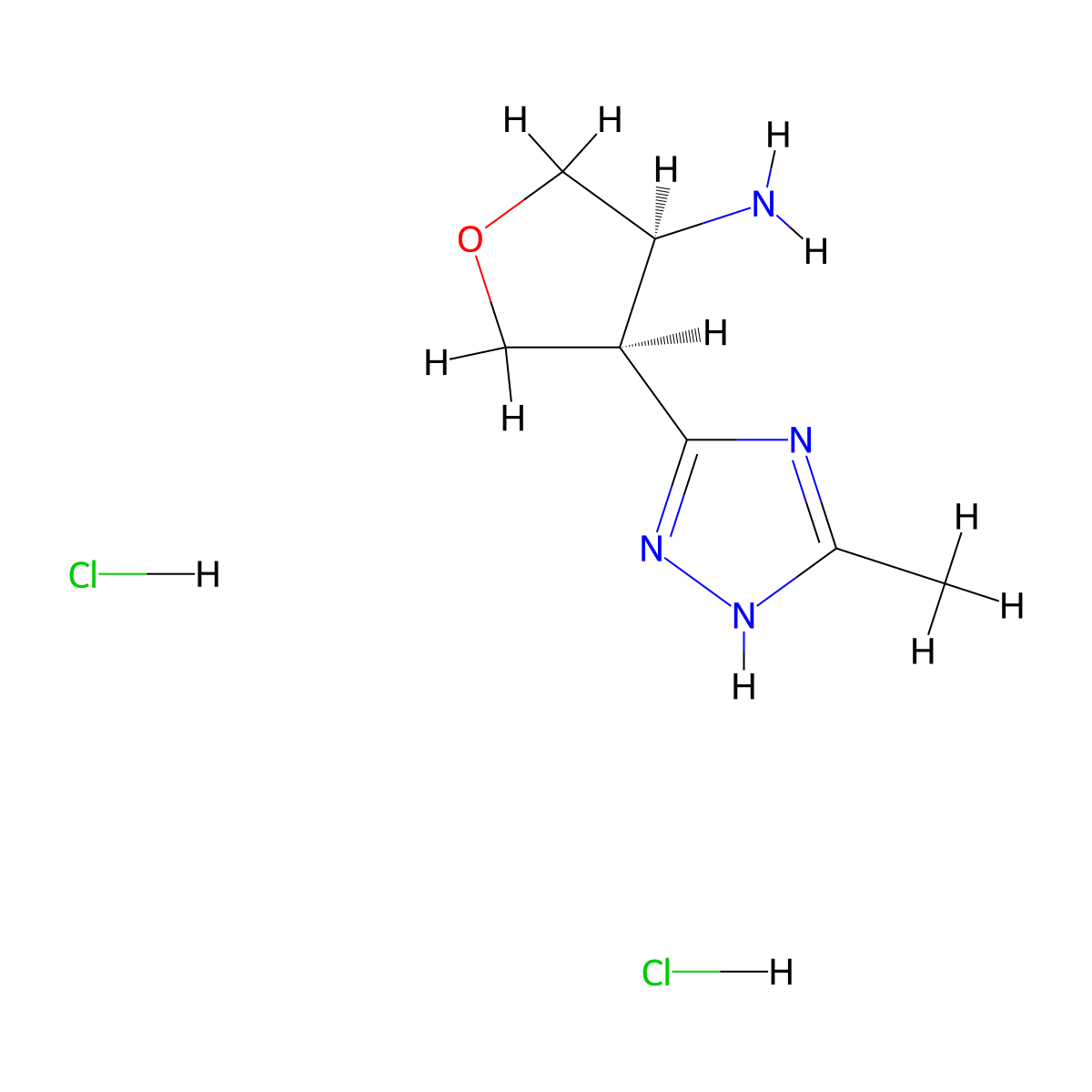 rac-(3R,4R)-4-(5-methyl-1H-1,2,4-triazol-3-yl)oxolan-3-amine dihydrochloride molecular structure, CAS 2740359-08-2