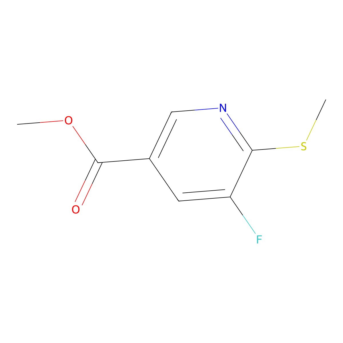 Methyl 5-fluoro-6-(methylthio)nicotinate molecular structure, CAS 2740368-58-3