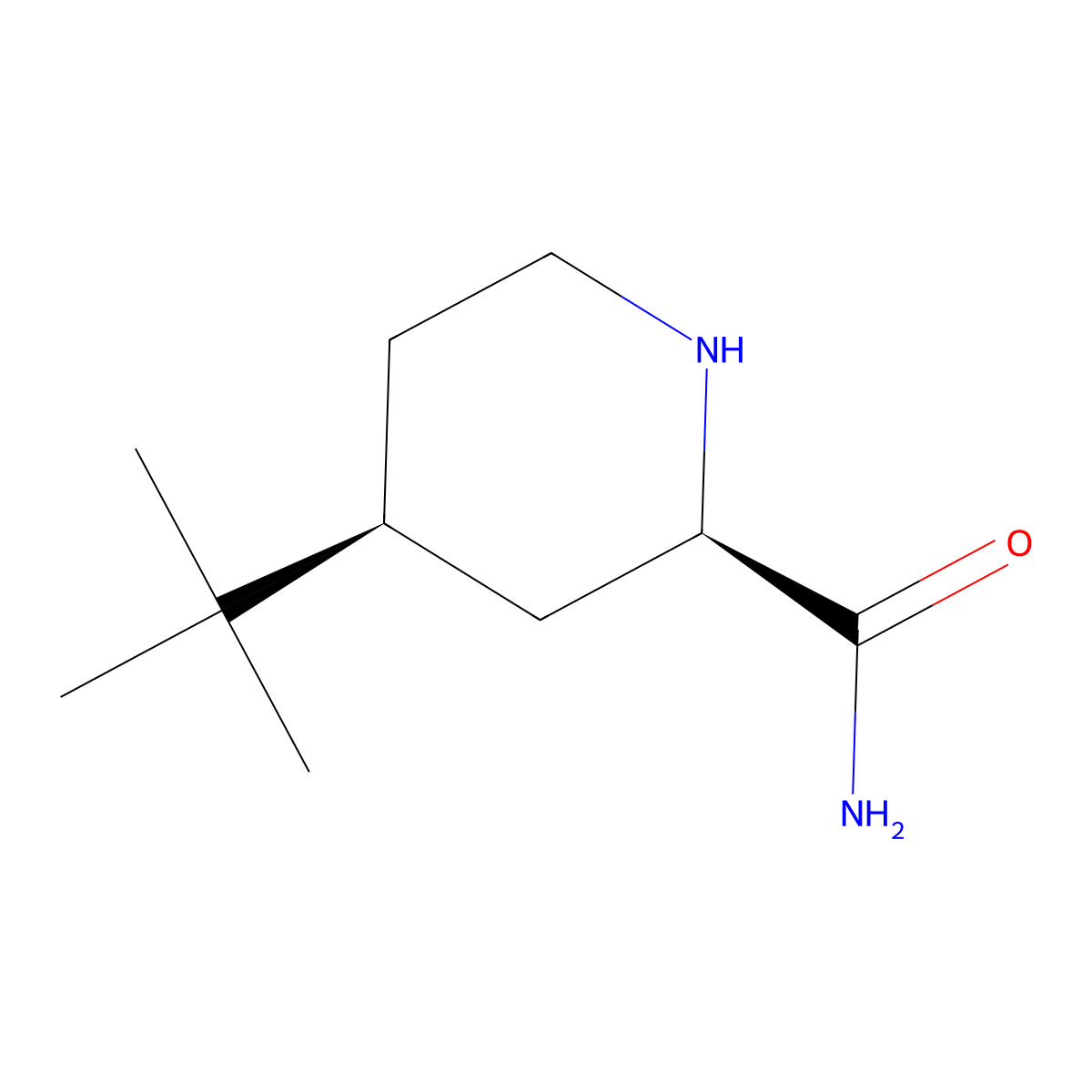rac-(2R,4S)-4-tert-butylpiperidine-2-carboxamide molecular structure, CAS 2740381-42-2