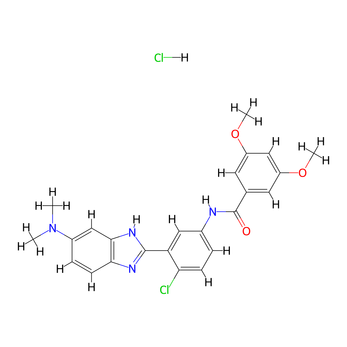 N-(4-chloro-3-(5-(dimethylamino)-1H-benzo[d]imidazol-2-yl)phenyl)-3,5-dimethoxybenzamide hydrochloride molecular structure, CAS 2740397-08-2