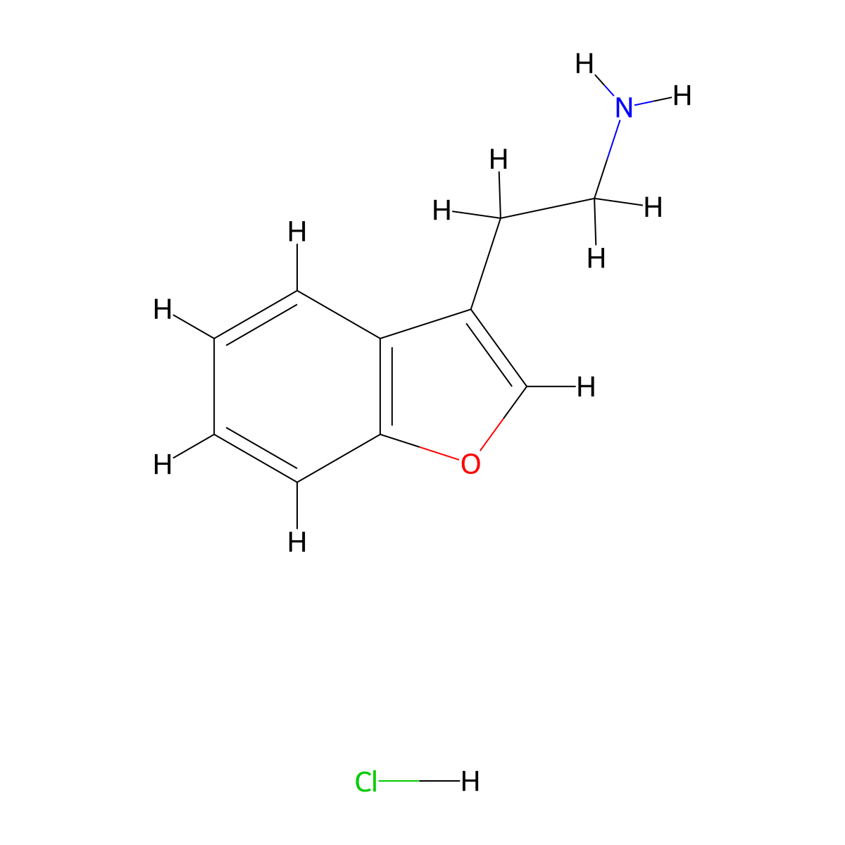 3-Benzofuranethanamine, hydrochloride (1:1) molecular structure, CAS 27404-32-6