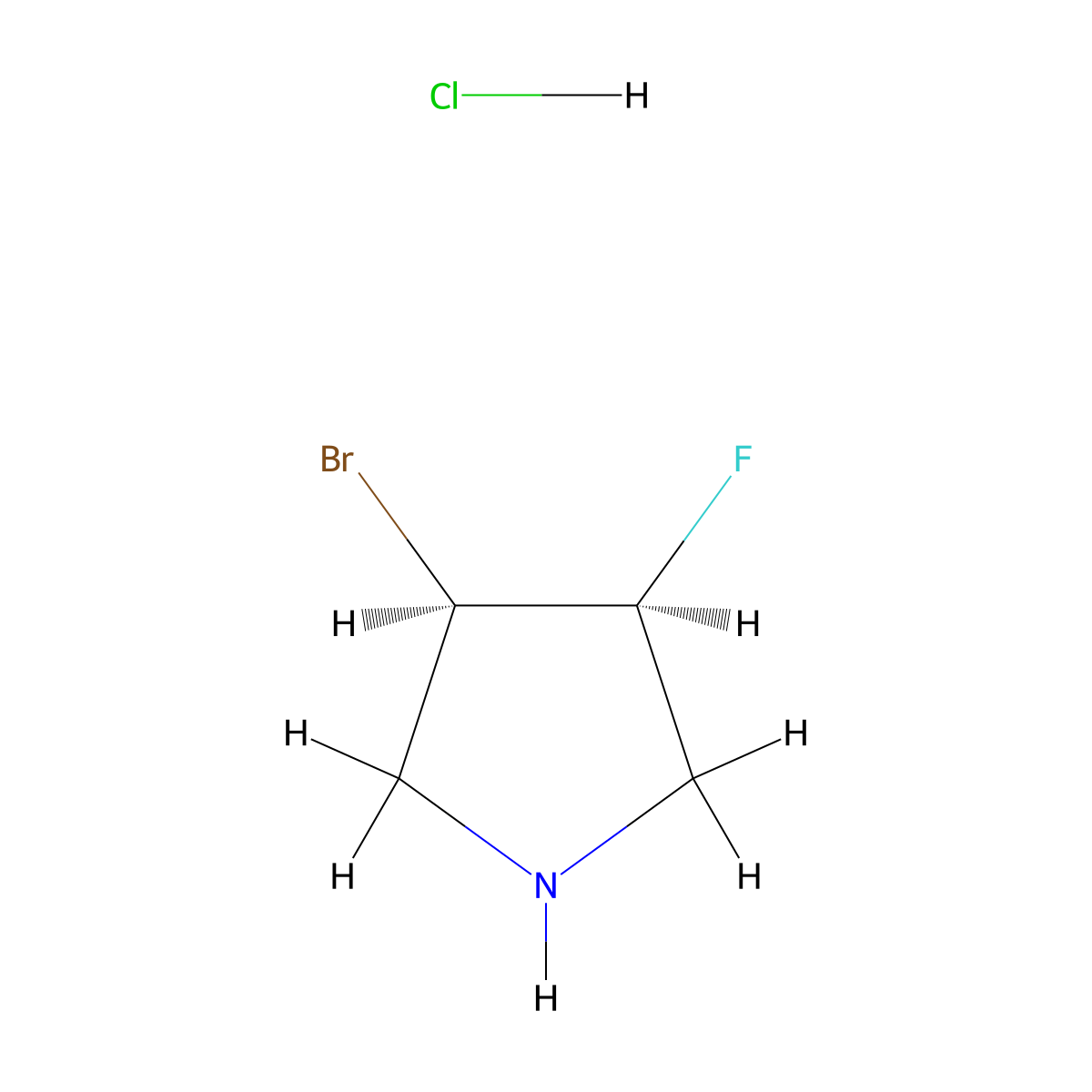 rac-(3R,4S)-3-bromo-4-fluoropyrrolidine hydrochloride molecular structure, CAS 2740415-64-7