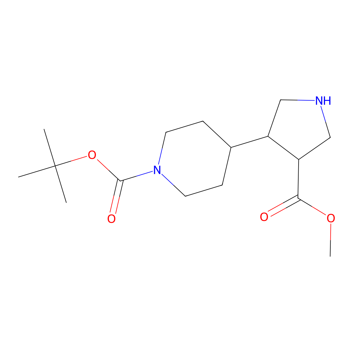 Rel-tert-butyl 4-((3R,4R)-4-(methoxycarbonyl)pyrrolidin-3-YL)piperidine-1-carboxylate molecular structure, CAS 2740415-65-8