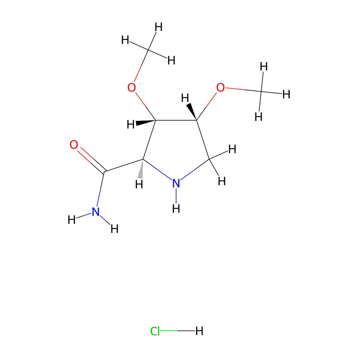 rac-(2R,3S,4R)-3,4-dimethoxypyrrolidine-2-carboxamide hydrochloride molecular structure, CAS 2740415-71-6