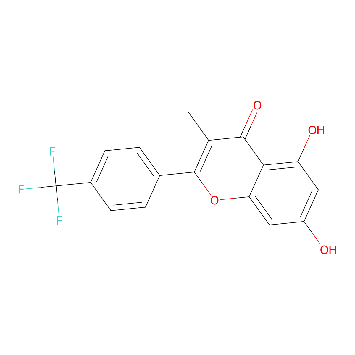 5,7-dihydroxy-3-methyl-2-(4-(trifluoromethyl)phenyl)-4H-chromen-4-one molecular structure, CAS 2740457-16-1