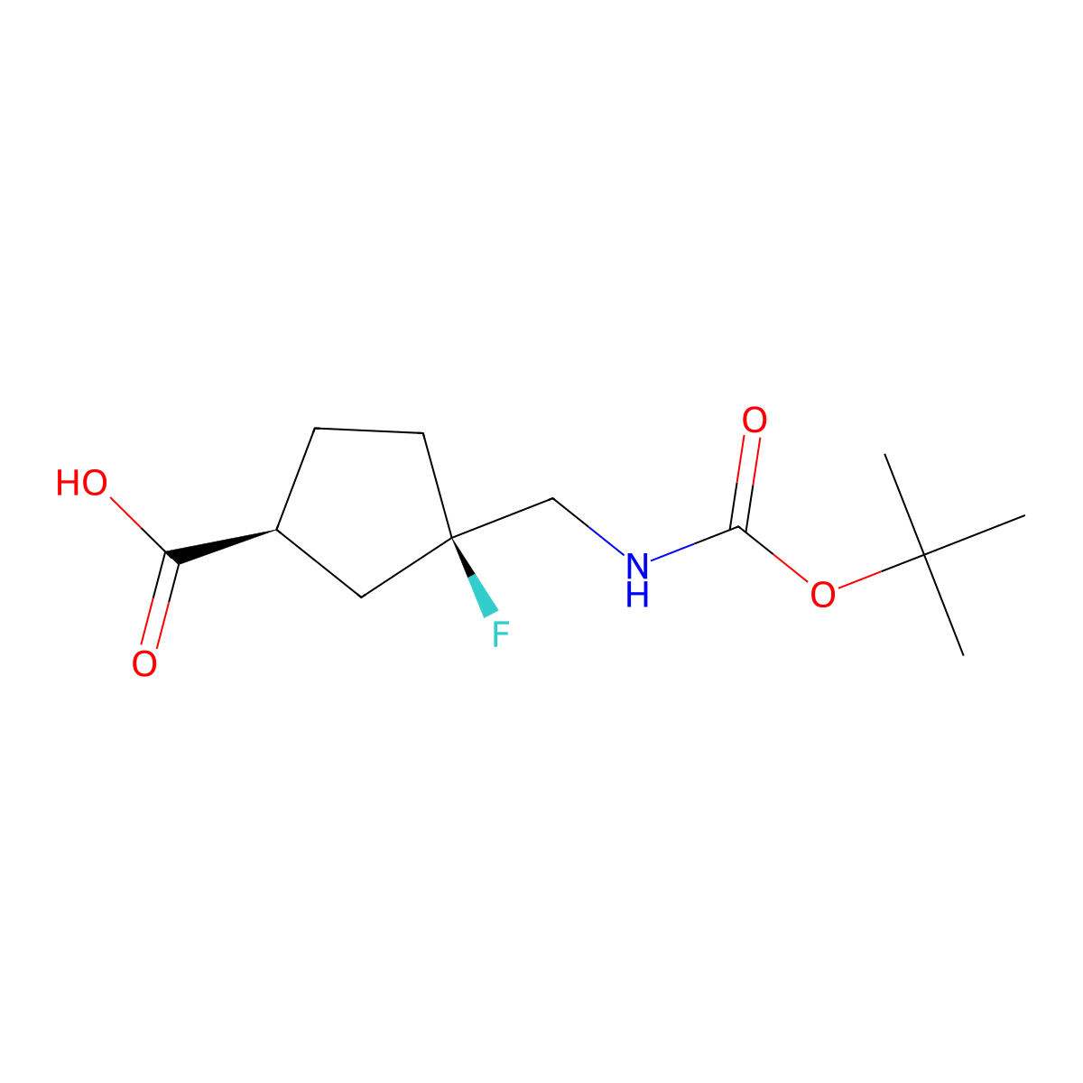 rac-(1R,3S)-3-({[(tert-butoxy)carbonyl]amino}methyl)-3-fluorocyclopentane-1-carboxylic acid molecular structure, CAS 2740562-46-1