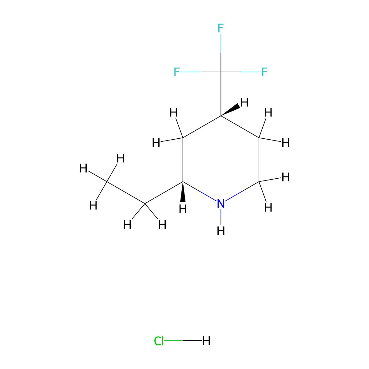 rac-(2R,4R)-2-ethyl-4-(trifluoromethyl)piperidine hydrochloride, cis molecular structure, CAS 2740591-65-3