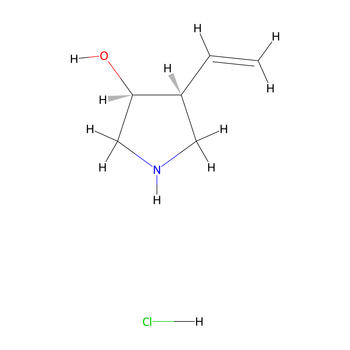 rac-(3R,4R)-4-ethenylpyrrolidin-3-ol hydrochloride, cis molecular structure, CAS 2740591-69-7
