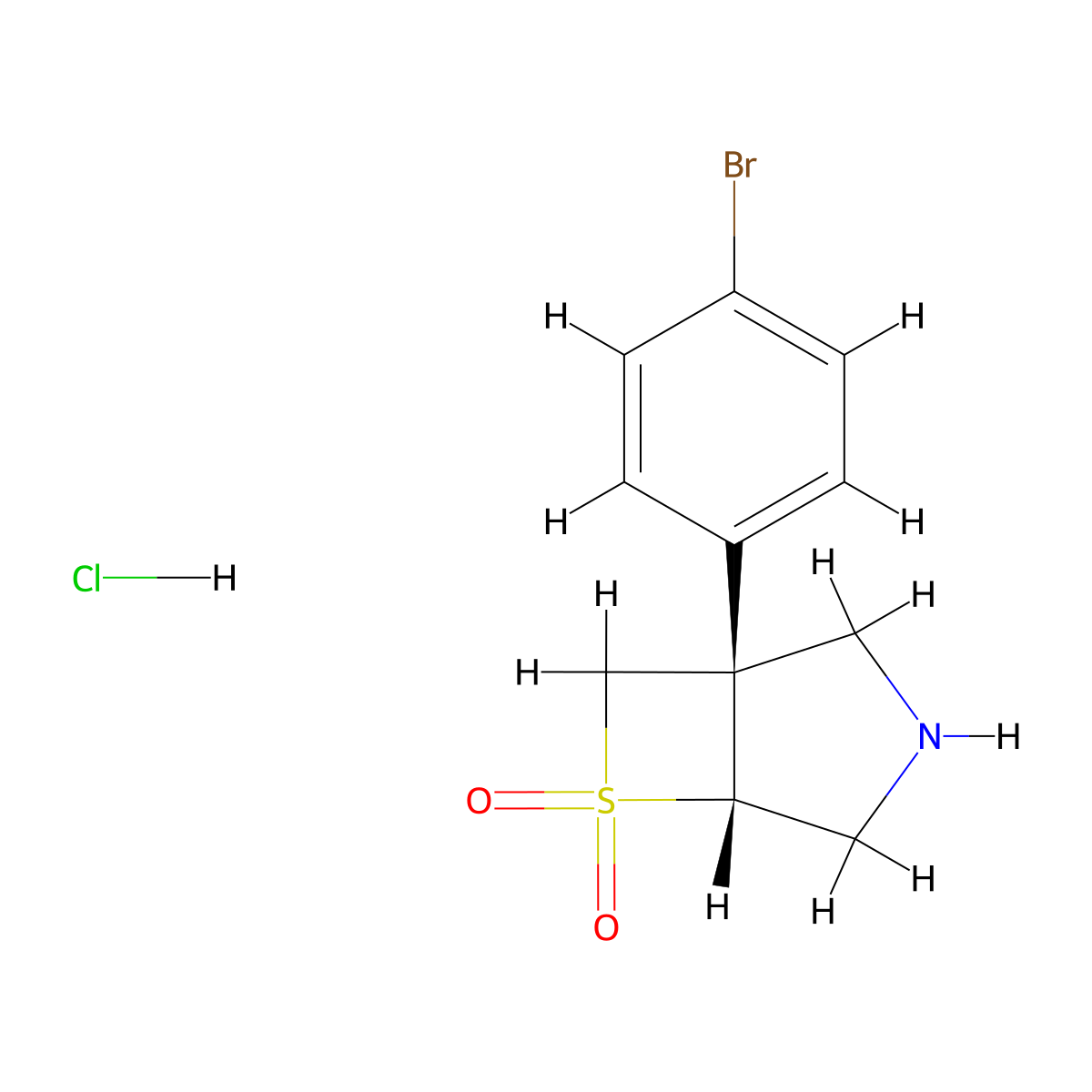 rac-(1R,5S)-1-(4-bromophenyl)-6lambda6-thia-3-azabicyclo[3.2.0]heptane-6,6-dione hydrochloride, cis molecular structure, CAS 2740591-93-7