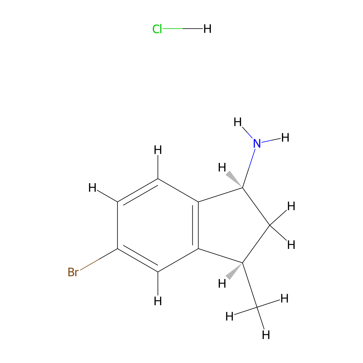 rac-(1R,3S)-5-bromo-3-methyl-2,3-dihydro-1H-inden-1-amine hydrochloride, cis molecular structure, CAS 2740592-23-6