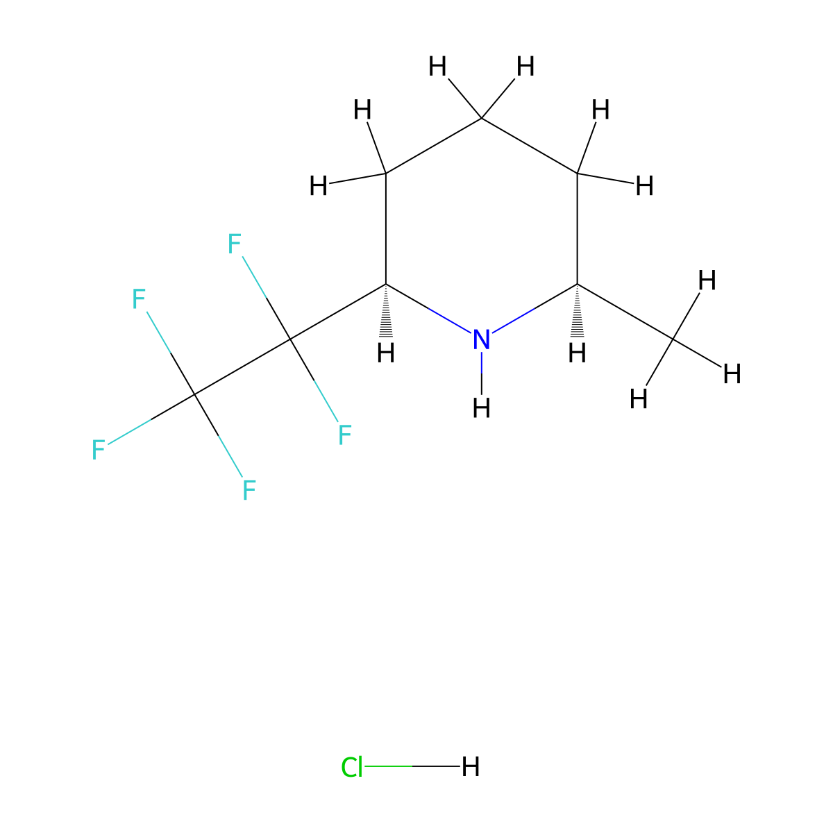 rac-(2R,6R)-2-methyl-6-(1,1,2,2,2-pentafluoroethyl)piperidine hydrochloride, cis molecular structure, CAS 2740592-47-4