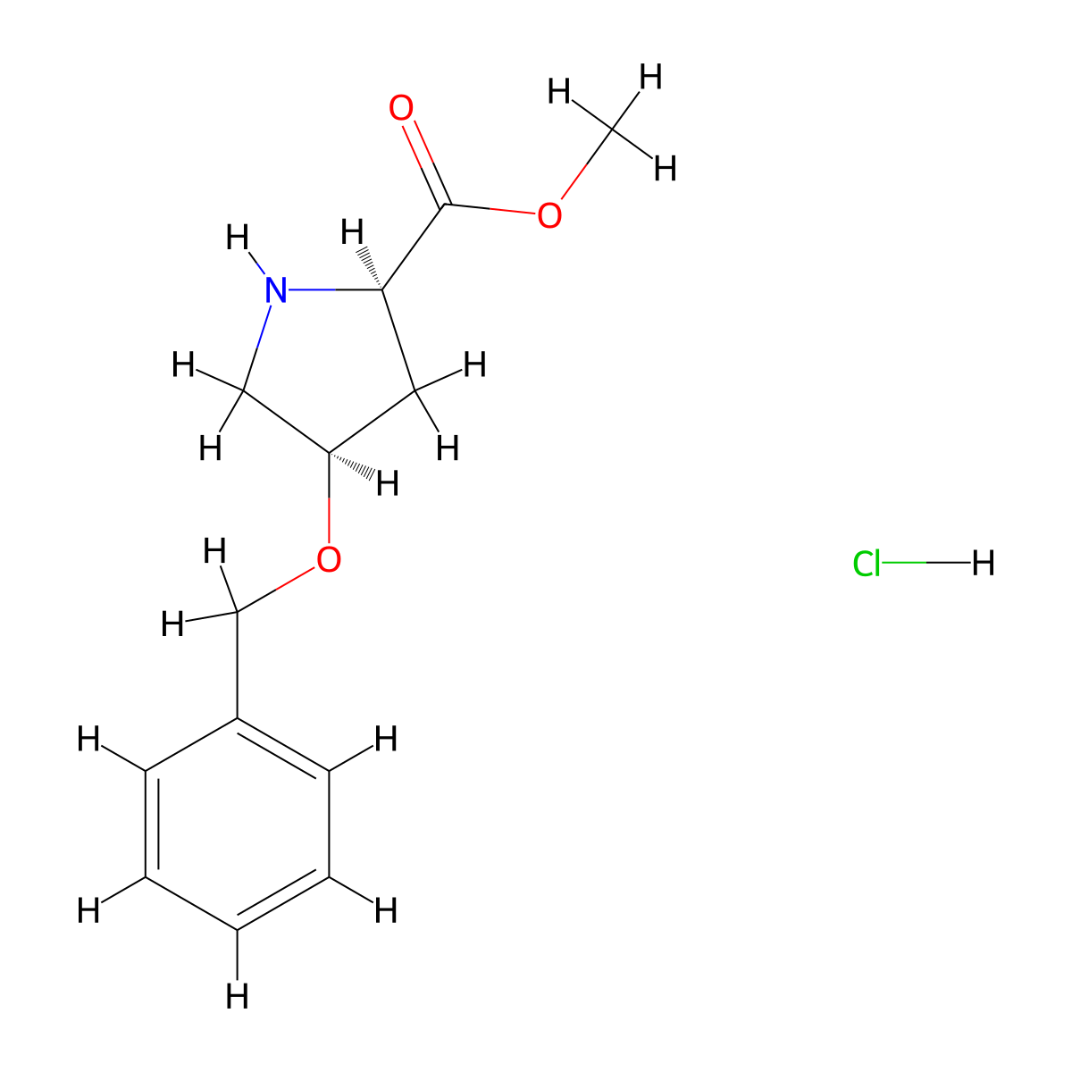 Methyl (2R,4R)-4-(benzyloxy)pyrrolidine-2-carboxylate hydrochloride molecular structure, CAS 2740592-97-4