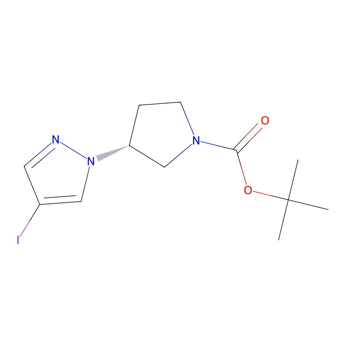 tert-Butyl (R)-3-(4-iodo-1H-pyrazol-1-yl)pyrrolidine-1-carboxylate molecular structure, CAS 2740593-04-6