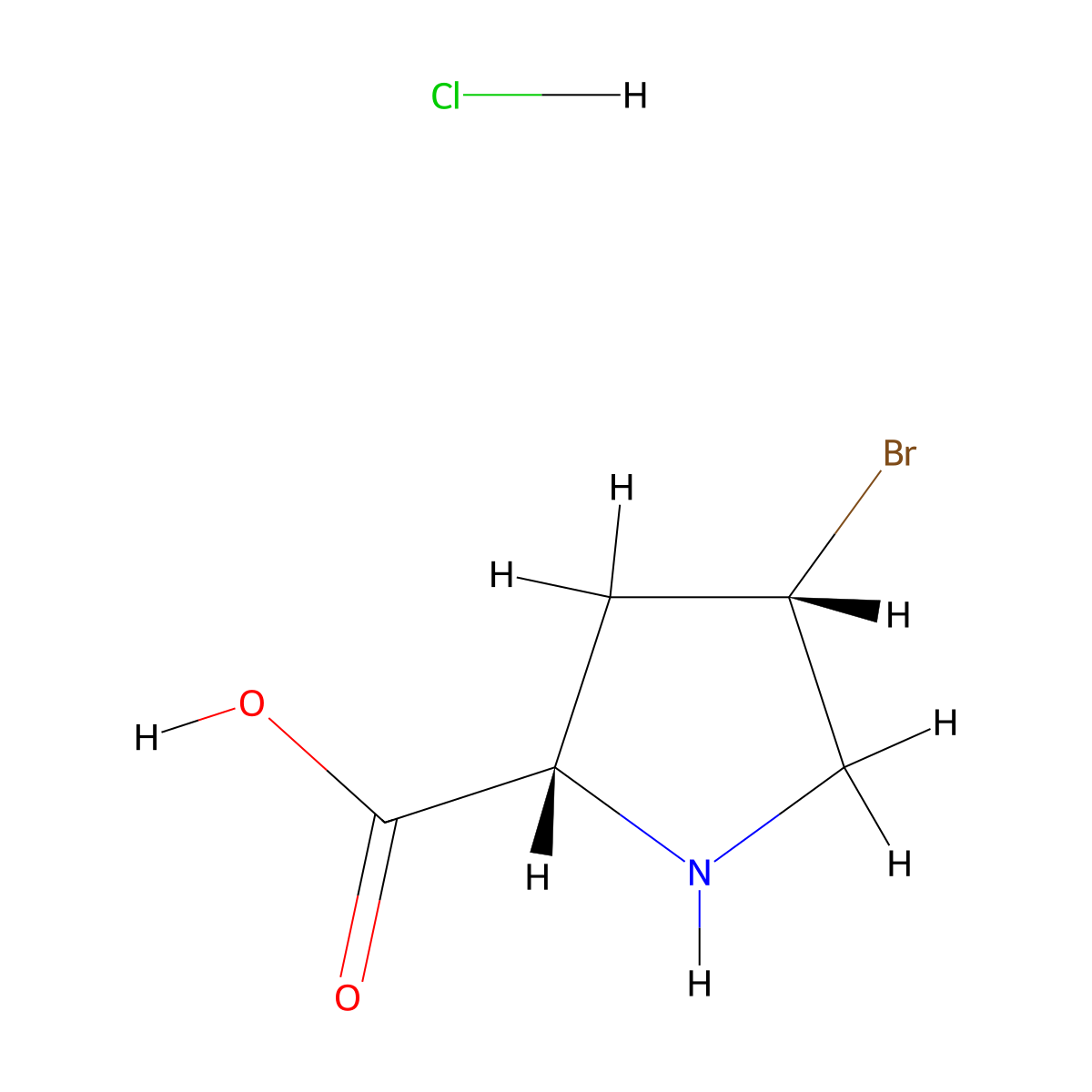 (2S,4S)-4-Bromopyrrolidine-2-carboxylic acid hydrochloride molecular structure, CAS 2740593-18-2
