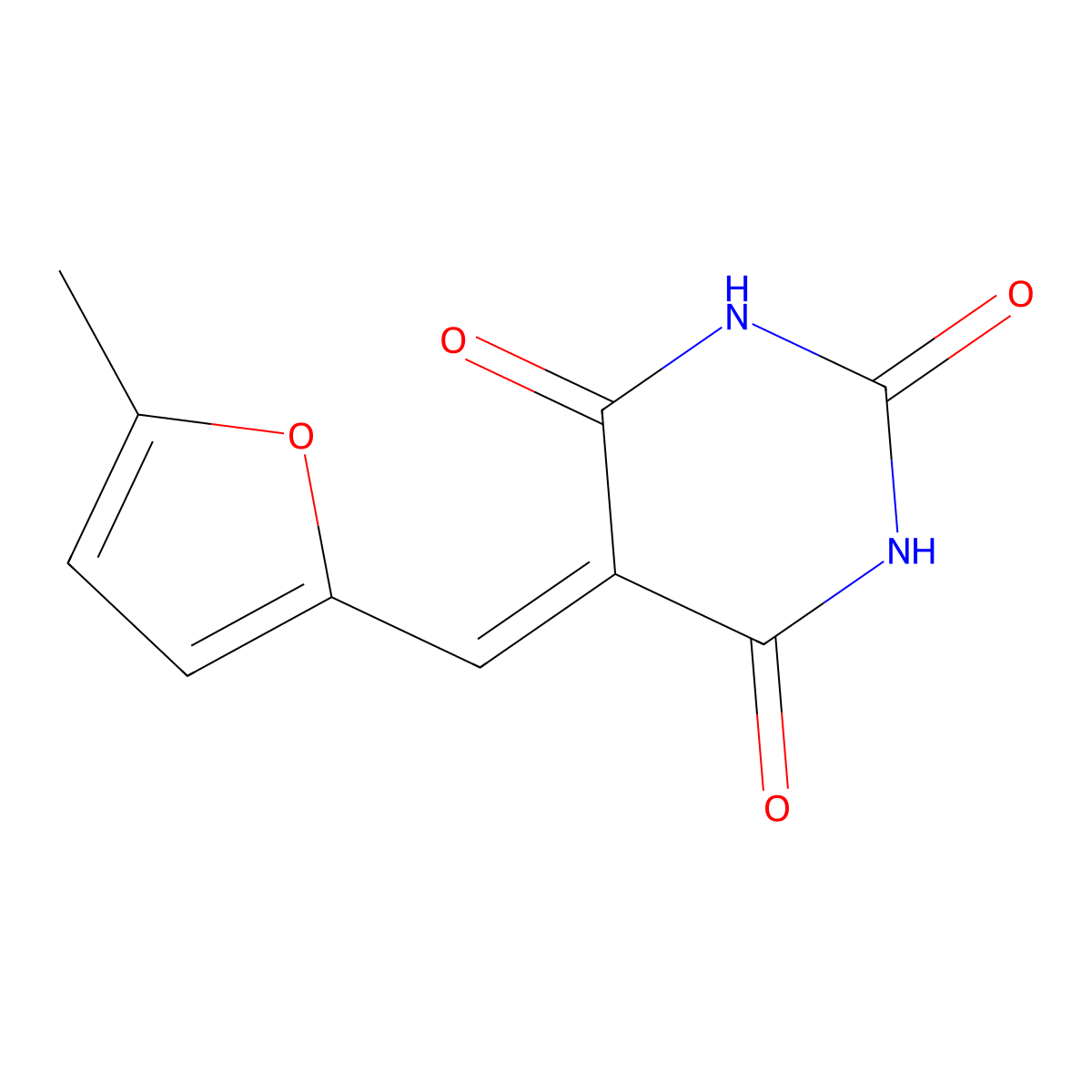5-((5-Methyl-2-furanyl)methylene)-2,4,6(1H,3H,5H)-pyrimidinetrione molecular structure, CAS 27406-37-7
